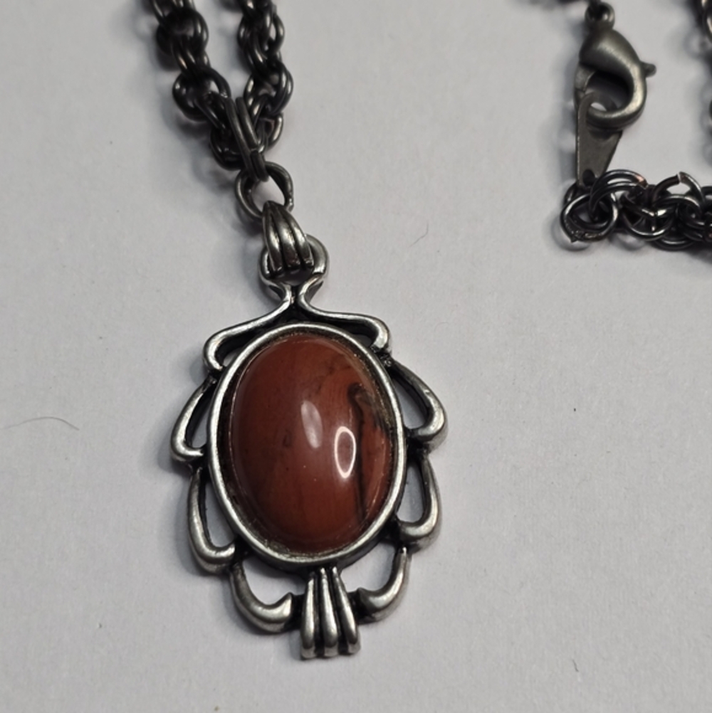 Treska Gunmetal and‎ Orange Pendant Necklace